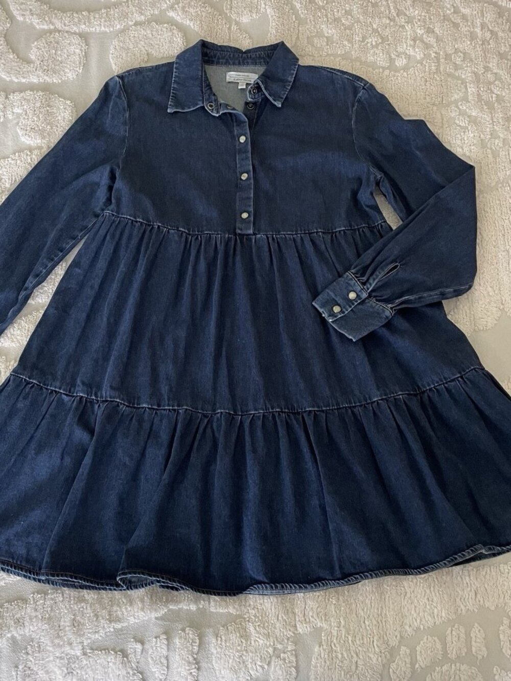 Paris Atelier & Other Stories Mini Denim Dress Dark Blue Tiered Babydoll Size 4